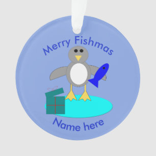 Merry Christmas Fishing Penguin Acrylic Ornament