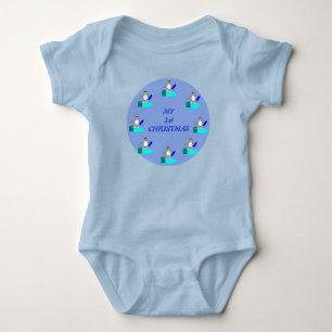 Merry Christmas Fishing Penguin Custom Baby Bodysuit