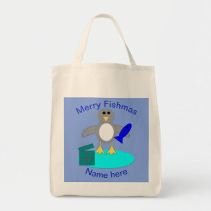 Merry Christmas Fishing Penguin Custom Bag