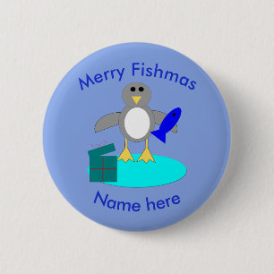 Merry Christmas Fishing Penguin Custom Button