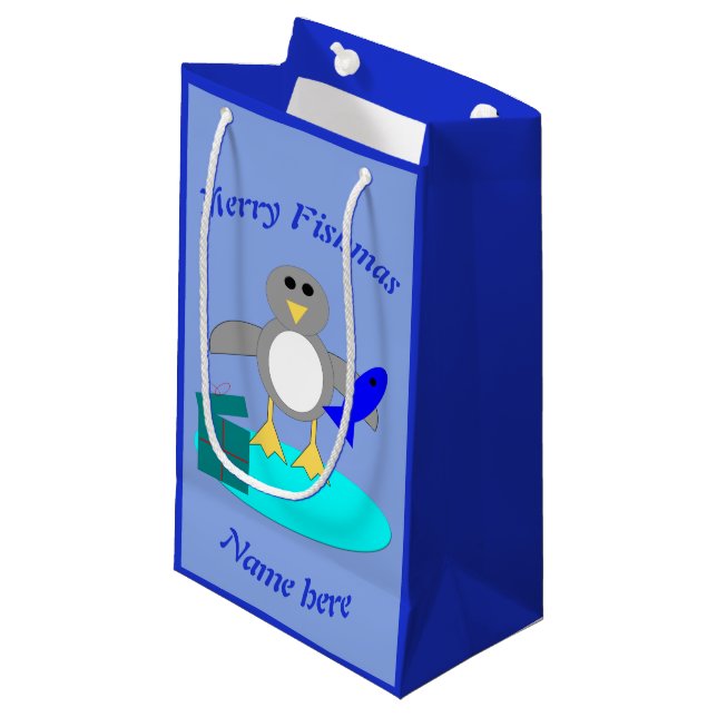 Merry Christmas Fishing Penguin Custom Gift Bag (Front Angled)