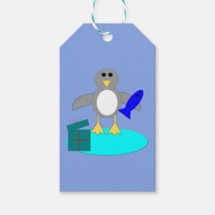 Merry Christmas Fishing Penguin Custom Gift Tags