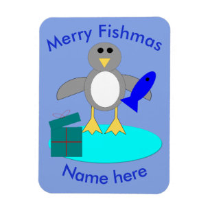 Merry Christmas Fishing Penguin Custom Magnet