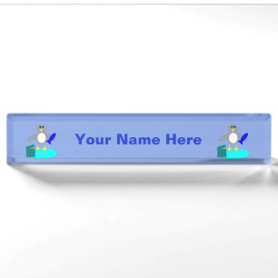 Merry Christmas Fishing Penguin Custom Nameplate