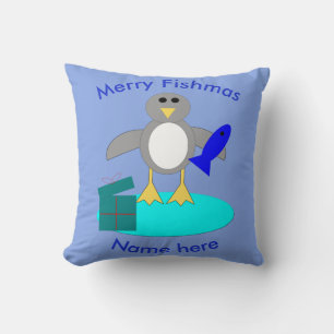 Merry Christmas Fishing Penguin Custom Pillow