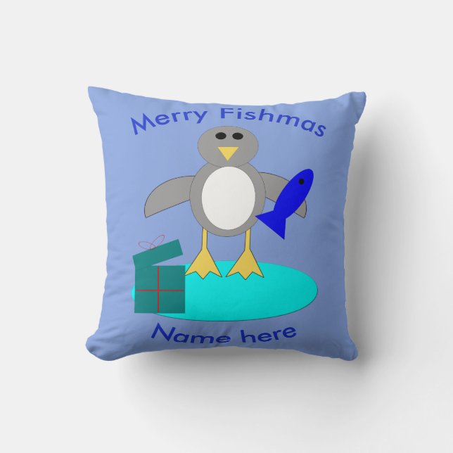 Merry Christmas Fishing Penguin Custom Pillow (Front)