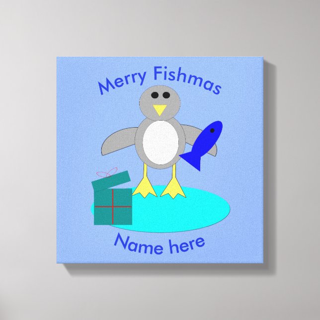 Merry Christmas Fishing Penguin Custom Print (Front)