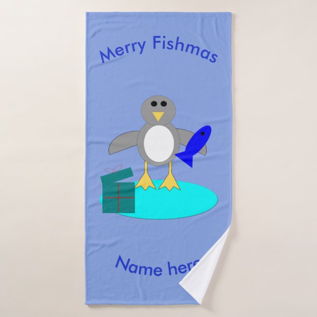 Merry Christmas Fishing Penguin Custom Towel Set (Bath Towel)