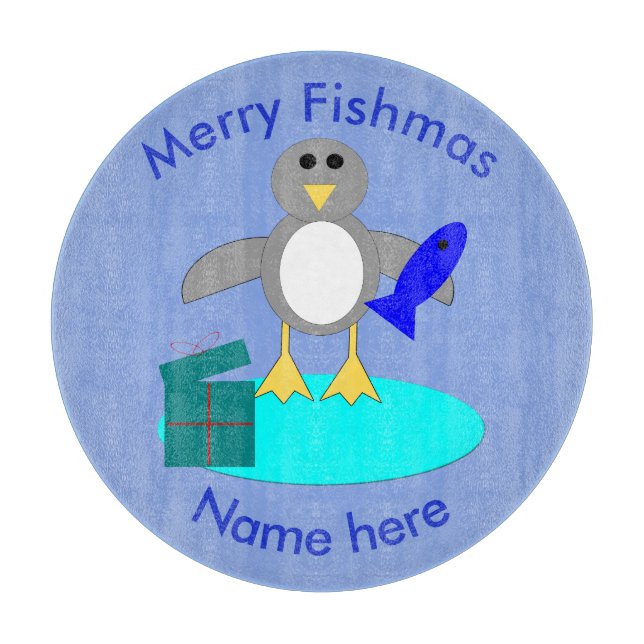 Merry Christmas Fishing Penguin Cutting Board (Front)