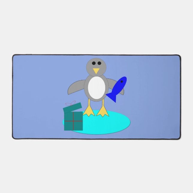 Merry Christmas Fishing Penguin Desk Mat (Front)