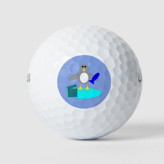 Merry Christmas Fishing Penguin Golf Ball (Front)