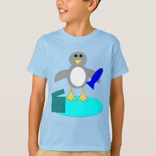 Merry Christmas Fishing Penguin Kids T Shirt