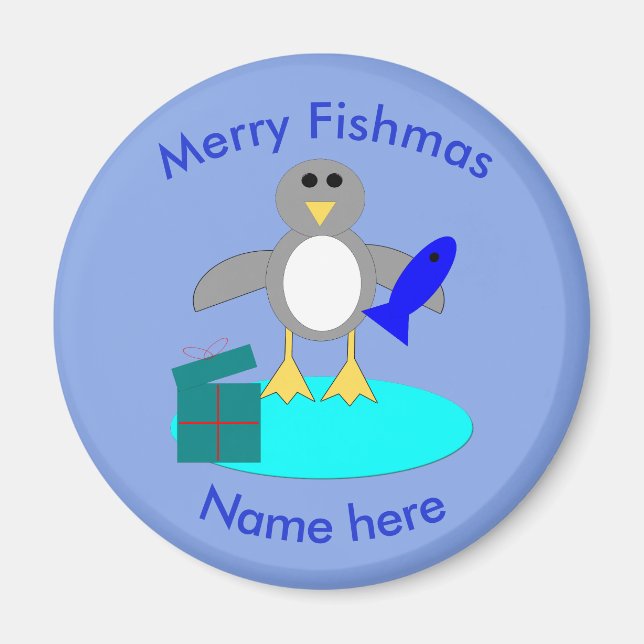 Merry Christmas Fishing Penguin Magnet (Front)