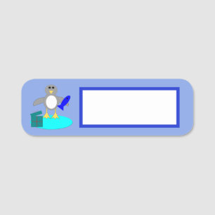 Merry Christmas Fishing Penguin Name Tag
