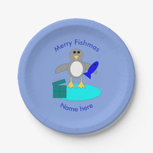 Merry Christmas Fishing Penguin Paper Party Plates