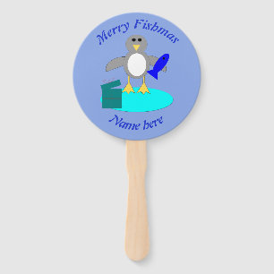 Merry Christmas Fishing Penguin Personalised Hand Fan