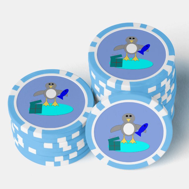 Merry Christmas Fishing Penguin Poker Chips (Stack)