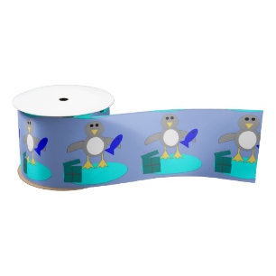 Merry Christmas Fishing Penguin Ribbon Satin Ribbon