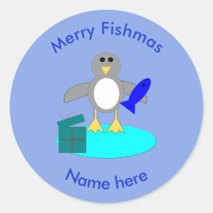 Merry Christmas Fishing Penguin Stickers