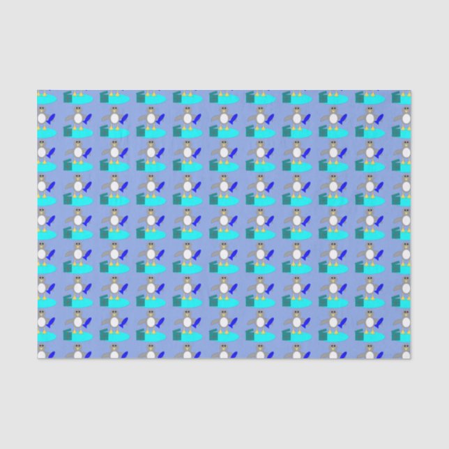 Merry Christmas Fishing Penguin Tissue Paper (Front)