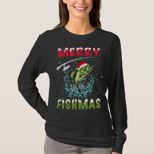 Merry Christmas Fishmas Funny Fish Fishing Rod San T-Shirt
