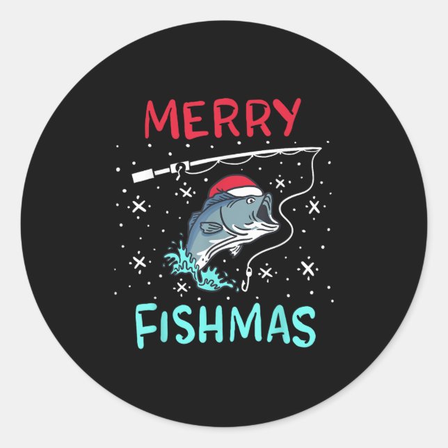 Merry Christmas Fishmas Funny Fishing Fish Gift Pr Classic Round Sticker (Front)
