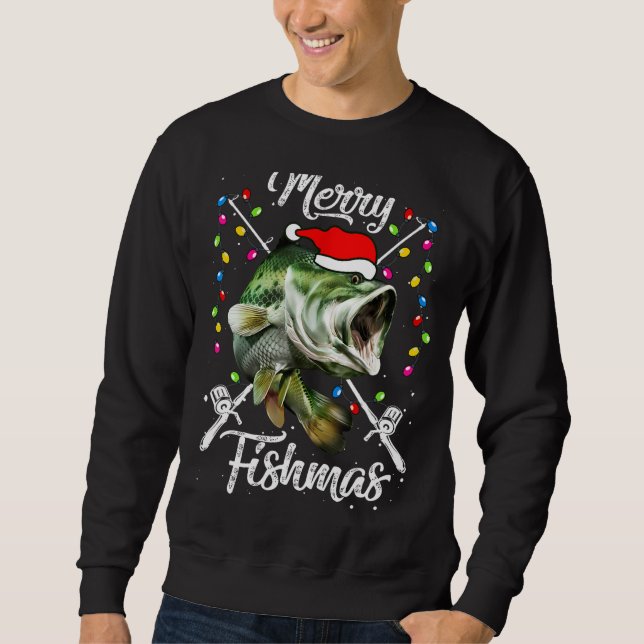 Merry Christmas Fishmas Funny Fishing Fish Present Sweatshirt (Front)