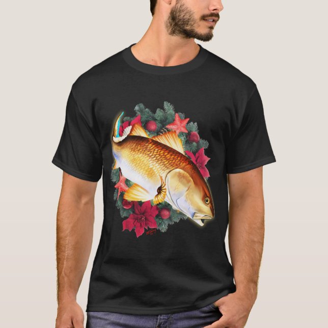 Merry Christmas Fishmas Funny Fishing T-Shirt (Front)