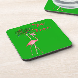 Merry Christmas Flamingo Coaster