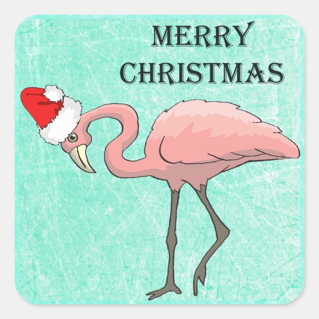 Merry Christmas Flamingo in Santa Hat Stickers (Front)