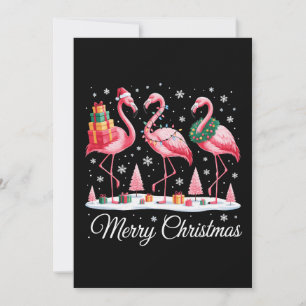 Merry Christmas Flamingo Light Santa Hat Xmas Holiday Card