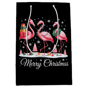 Merry Christmas Flamingo Light Santa Hat Xmas Medium Gift Bag