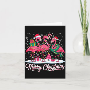 Merry Christmas Flamingo Lights Santa Hat Snow Xma Card