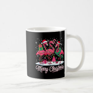 Merry Christmas Flamingo Lights Santa Hat Snow Xma Coffee Mug