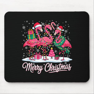 Merry Christmas Flamingo Lights Santa Hat Snow Xma Mouse Pad