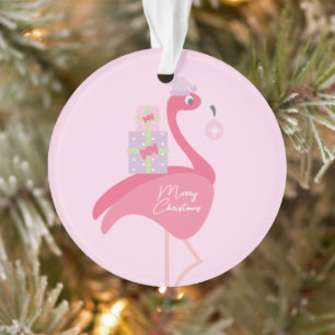 Merry Christmas Flamingo Pastel Pink Purple Ornament