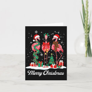 Merry Christmas Flamingo Santa Hat Christmas Light Card