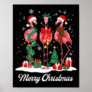 Merry Christmas Flamingo Santa Hat Christmas Light Poster