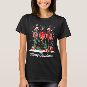 Merry Christmas Flamingo Santa Hat Christmas Light T-Shirt