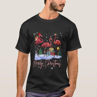 Merry Christmas Flamingo Santa Hat Xmas Lights Men T-Shirt