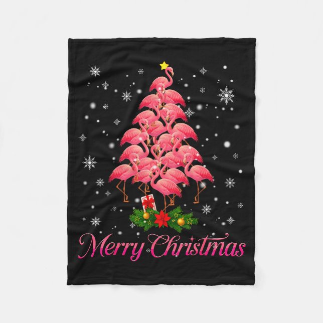 Merry Christmas Flamingo Snowflake Tree Xmas Men W Fleece Blanket (Front)