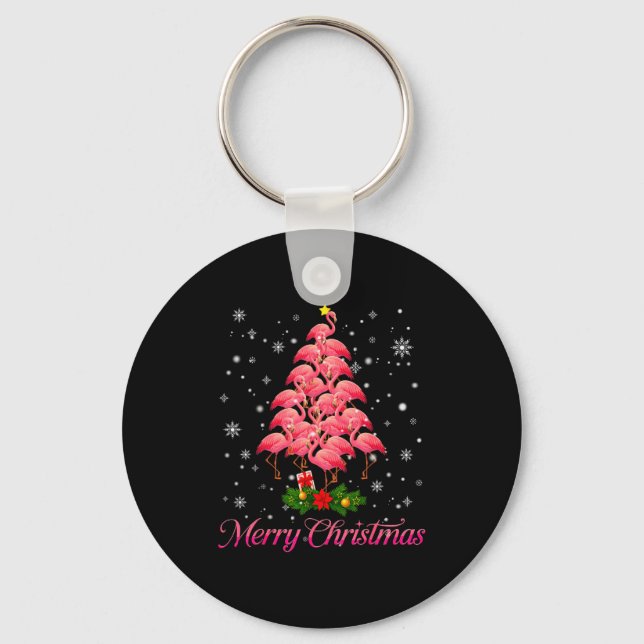 Merry Christmas Flamingo Snowflake Tree Xmas Men W Key Ring (Front)