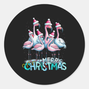 Merry Christmas Flamingo Squad Trocal Style Classic Round Sticker