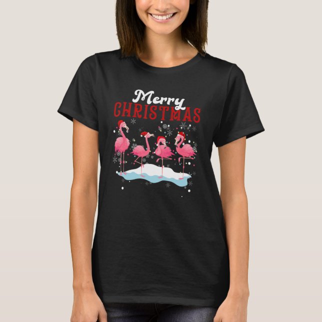 Merry Christmas Flamingo Tree Lights Flamingo Chri T-Shirt (Front)