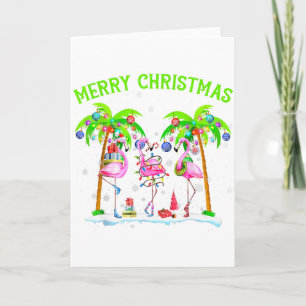 Merry Christmas Flamingo Xmas Palm Tree Light Trop Card