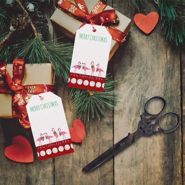 Merry Christmas Flamingos Blank Gift Tags (Creator Uploaded)