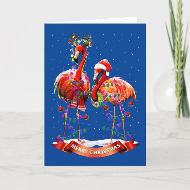 Merry Christmas Flamingos Card (Front)