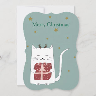 Merry Christmas Flat Greeting Card Cat