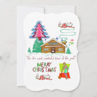 Merry Christmas Flat Greeting Card Cleaning Lady
