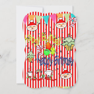 Merry Christmas Flat Greeting Card Happy Birthday